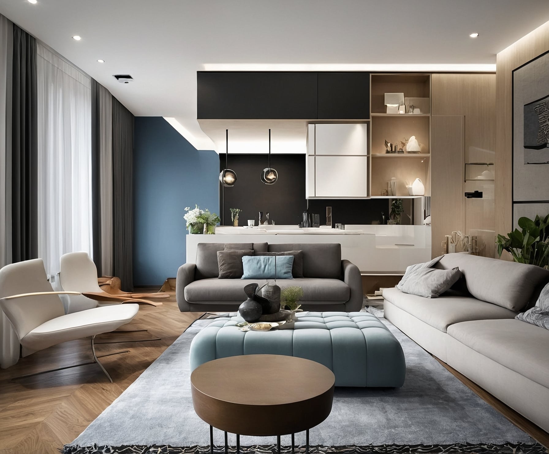 Transformación de salón moderno y funcional